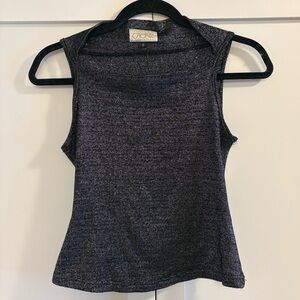 Cache Vintage Black & Silver Lurex Boat Neck Sleeveless Knit Top S